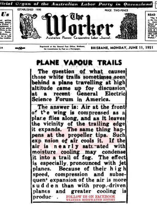 Newspapers 1951 06 11 what causes plane vapour trails answered by general electric.webp
