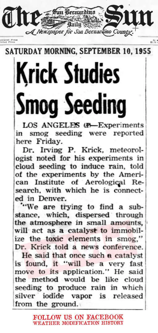 Newspapers 1955 09 10 krick studies smog seeding.webp