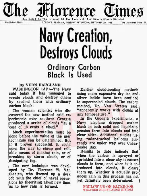 Newspapers 1958 10 23 navy destroys clouds using carbon black soot.webp