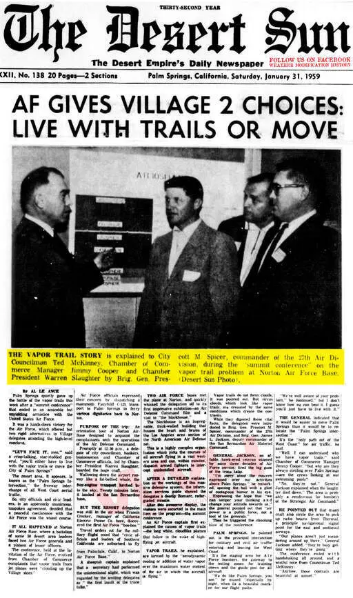 Newspapers 1959 01 31 air force gives village 2 choices live with trails or move.webp