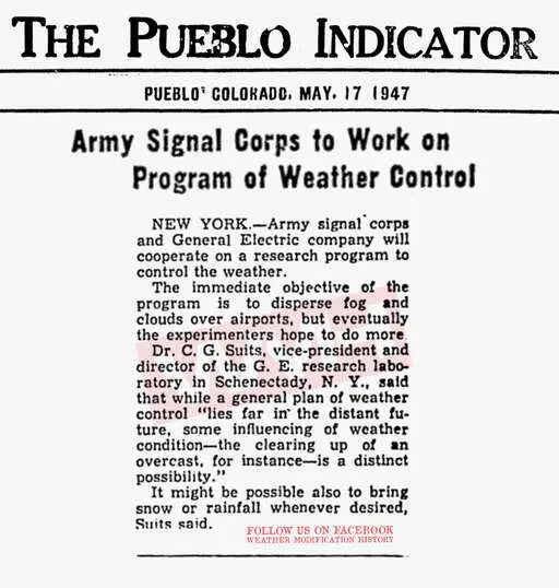 1947 05 17 army signal corps to work on program of weather control.webp