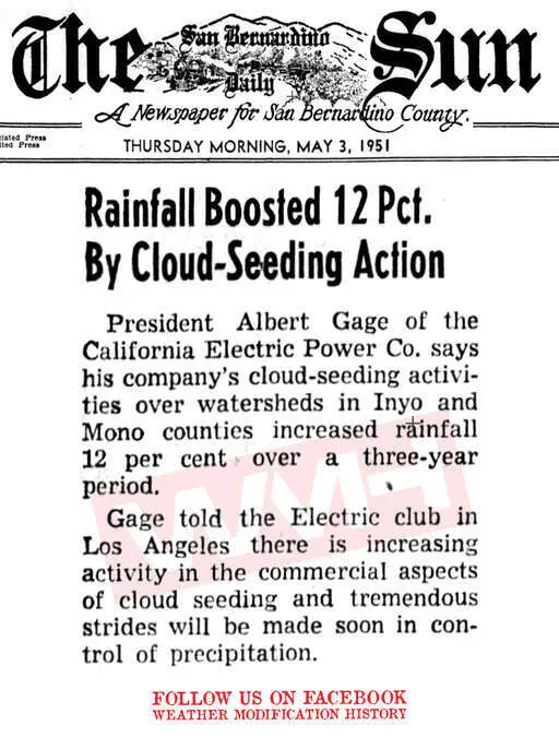 1951 05 03 rainfall boosted 12 percent by cloud seeding.webp