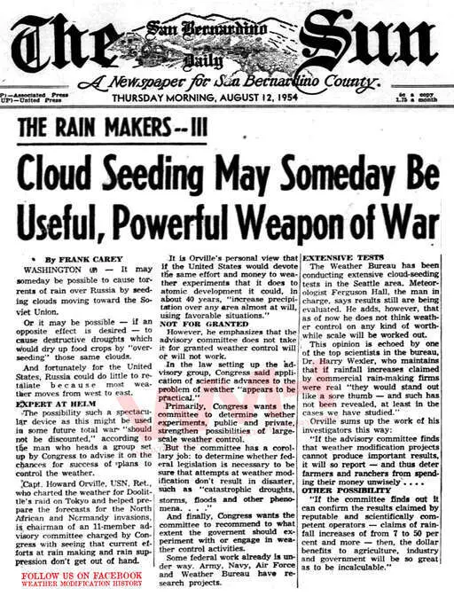 1954 08 12 cloud seeding may someday be a useful and powerful weapon of war.webp