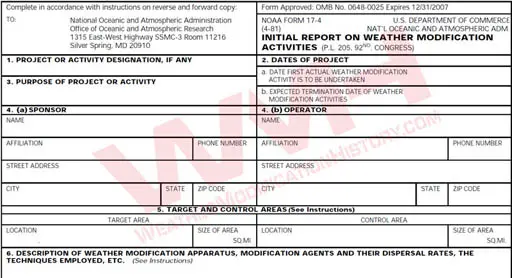NOAA Form 17-4 Initial Report on Weather Modification Activity NOAA Form 17-4 Initial Report on Weather Modification Activity