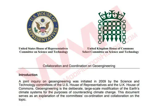 US/UK Joint Inquiry on Geoengineering: House Hearings